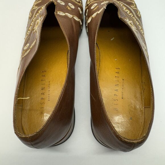 Hispanitas Shoes Women's Size 37 Brown Slip on Embroidered Leather Loafers - Picture 5 of 9